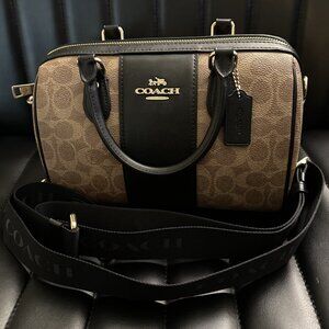 Rowan Satchel Bag In Signature Canvas - Black / Signature Colorblock